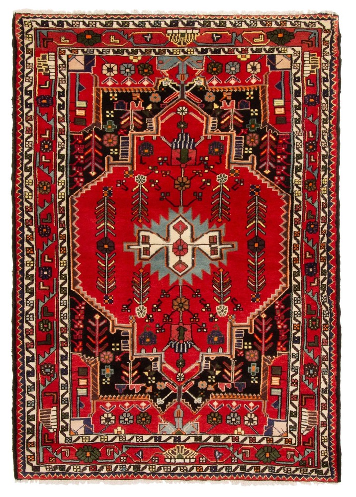 Vintage 4'1" x 5'10" Traditional Hand Knotted Vegetable Dye Wool Area Rug