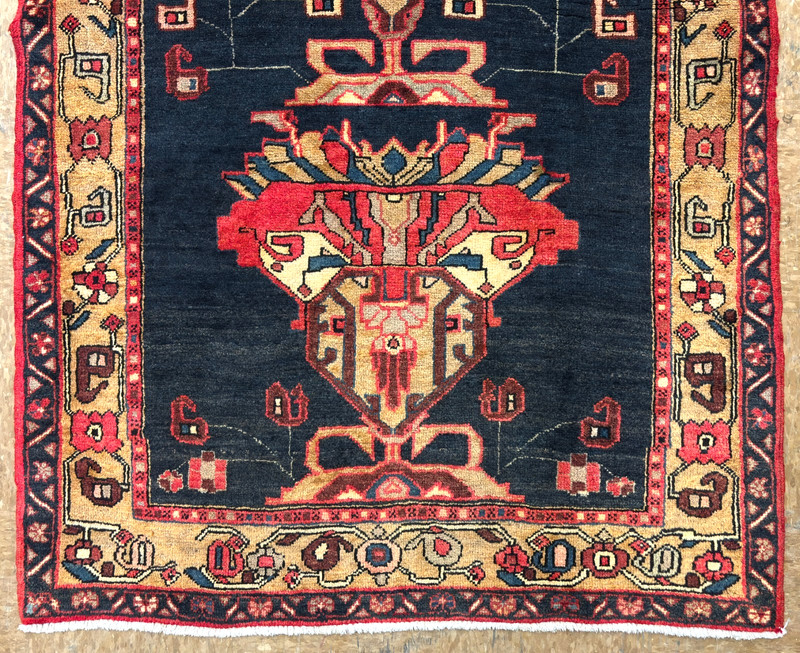 Vintage Ardebil Runner Rug 4x11 Hand Knotted Wool Tribal Navy Geometric Oriental gallery