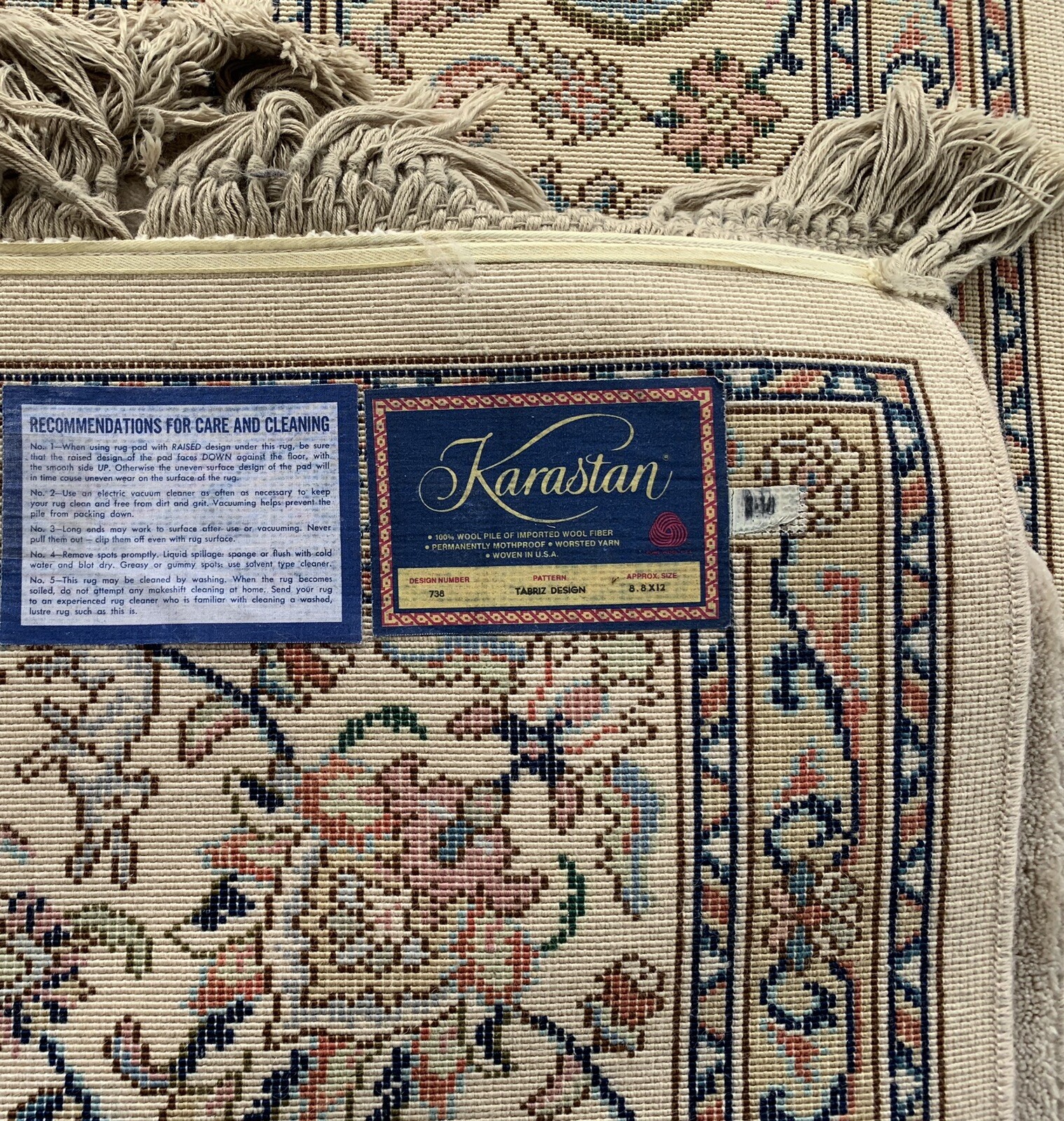 Karastan "Number 738 Ta briz" Ivory Wool Rug with Animal Motifs 8’8” By 12’ gallery