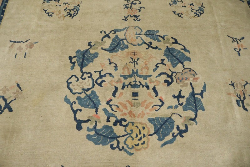 Antique Peking Chinese Area Rug 9x11 Ft Handmade Beige Traditional Wool Carpet gallery