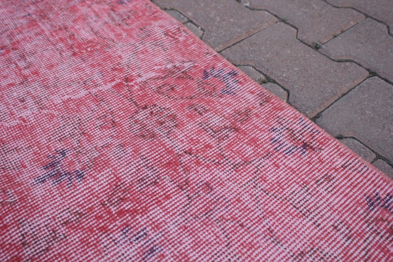 Pink Overdyed Rug Anatolian Hand Knotted Oriental Oushak Vintage Carpet 4x7 ft gallery