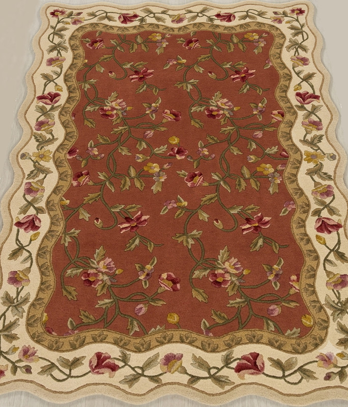 terracotta rug floral carpet French Aubusson area rug antique style rug gallery