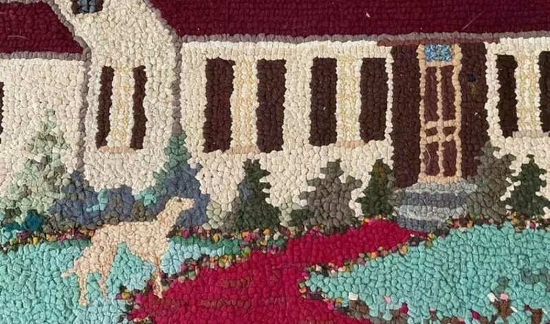 Gorgeous Hand Knotted Vintage Rug, w/Home & Dog Signed by Artist!. gallery