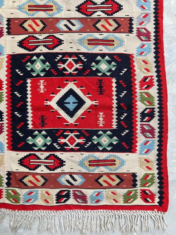 Vintage Handmade Turkish Geometric Tribal Wool Kilim Runner Rug 132x65 cm gallery