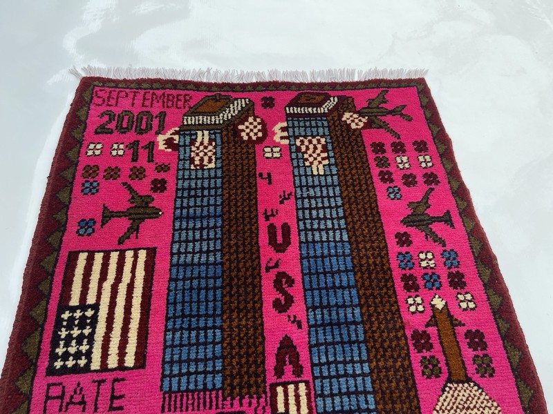 78x59 Cm War rug 9/11 twin towers Wool War Rug Afghan War Rug Handicrafts #314 gallery