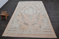 Oushak Turkish Vintage Rug 6×10 Kilim Rug Anatolian Handmade Boho Decor BEIGE