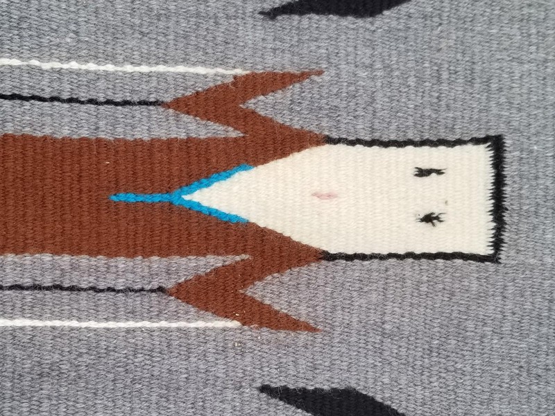 Antique Navajo Handwoven Native American Mexican Yei Wool Rug 38x20in gallery