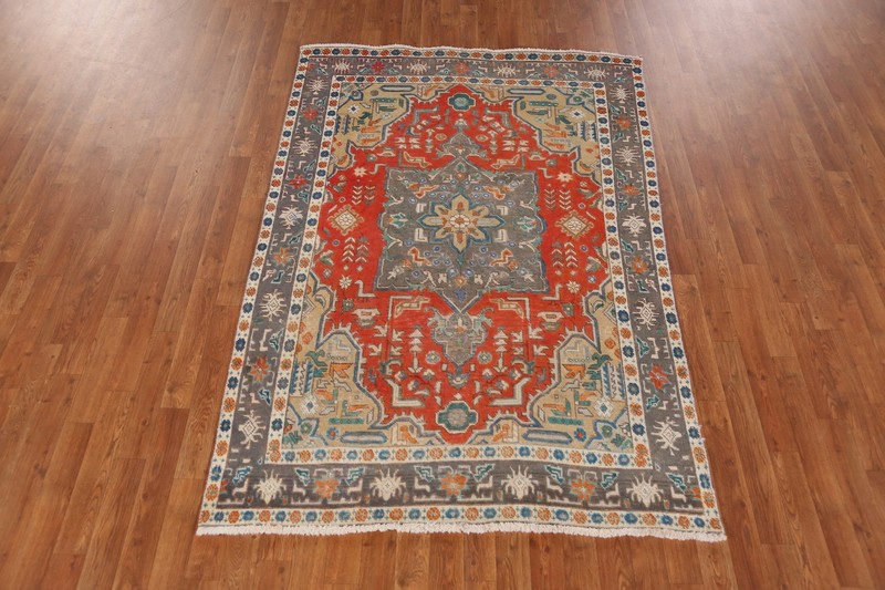 Wool Rust Over-Dyed Traditional Geometric Tebriz Hand-knotted Vintage Rug 4x7 gallery