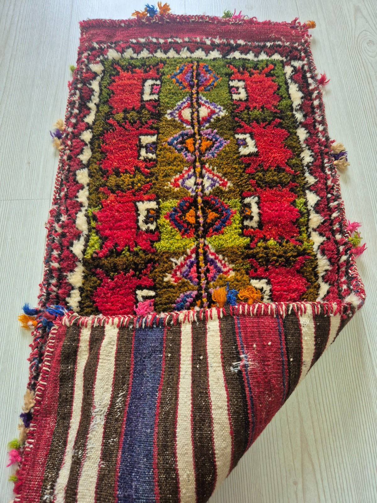 Antique Turkish Kozak Bergama Hand-Knotted Rug Pillow 14x30" - Collector’s Piece gallery