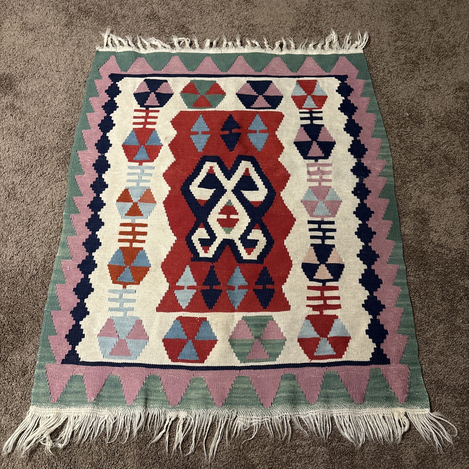 Vintage Tribal Wool Traditional Handmade Area Rug Kilim gallery