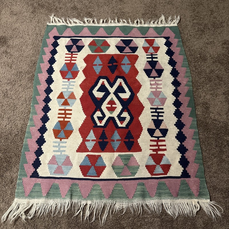 Vintage Tribal Wool Traditional Handmade Area Rug Kilim gallery