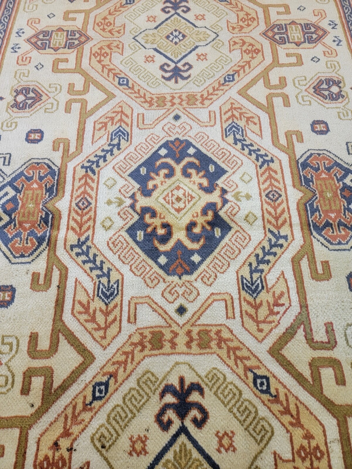 Antique Oriental Hand-Knotted Wool Area Rug Kazak Beige/Green/Blue 4'7" x 7'3" gallery