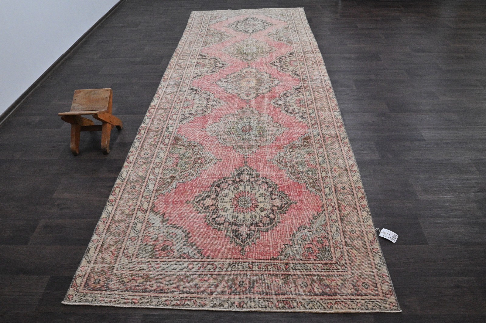 Vintage Turkish Runner Rug 4x12ft Wool Anatolian Handmade Hallway Oushak PINK gallery