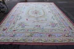 Vintage Hand Made French Design Wool Pink Green Original Aubusson 430X300cm
