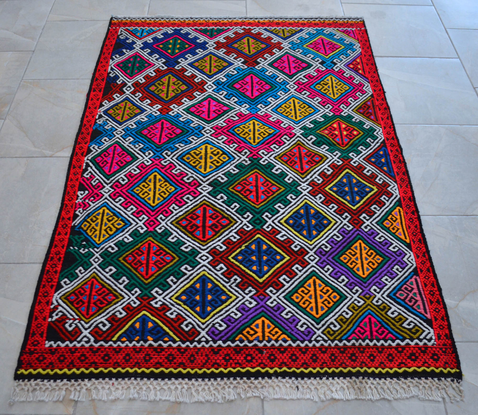 3x5 Rug Hand Made Turkish Rug Vintage Colorful Kilim Rug Actual 3'4" x 5' gallery