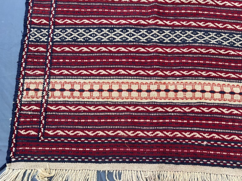 Vintage Afghan Handwoven Sumak Kilim Rug Geometric Tribal Wool Bedroom Rug gallery
