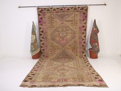 5×15 Beige Area Rug, Home Decor Wool Rug, Antique Vintage Floral Rug,5.4×11.8 FT