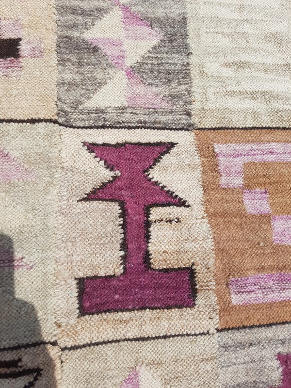 Distressed Vintage Peruvian Ayacucho Inca Calendar Hand Loom Tapestry 4.9x3.1 ft gallery