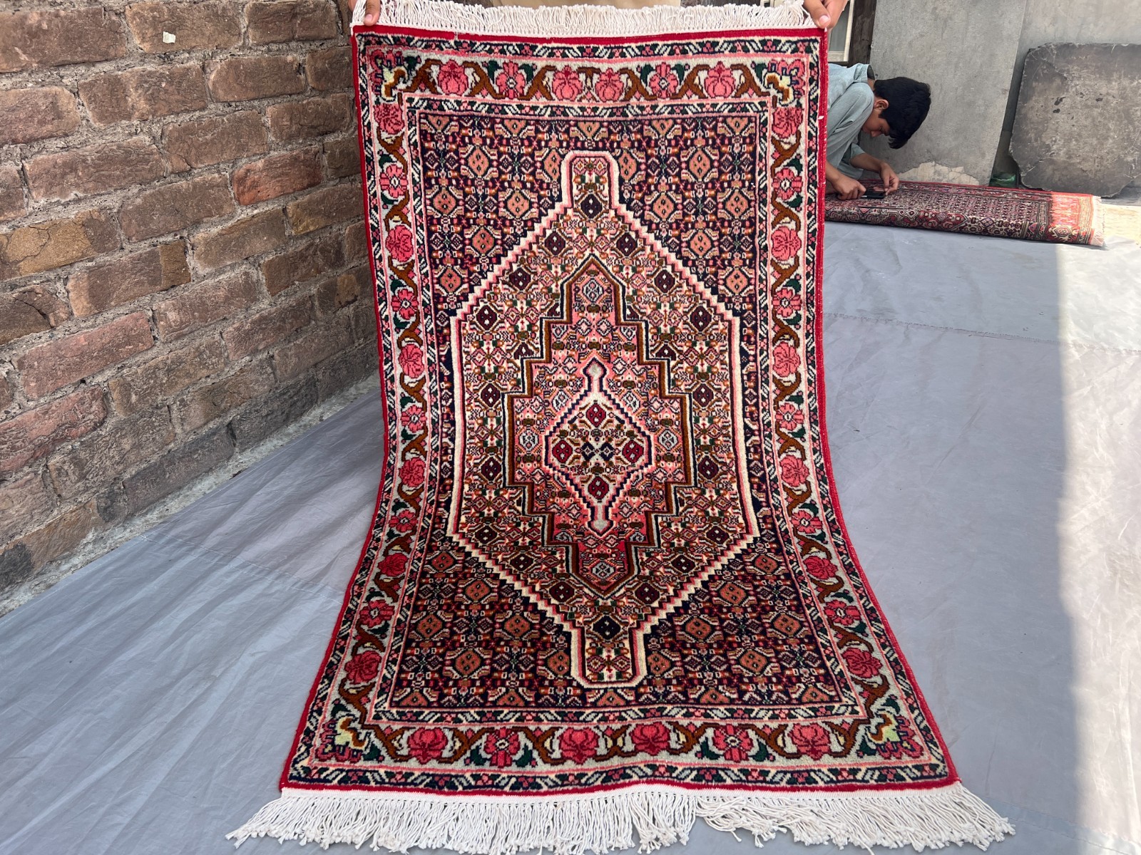 2'6 x 4'5 Turkish Inspired Tribal Rug Handmade Geometric Pink Navy Accent Carpet gallery
