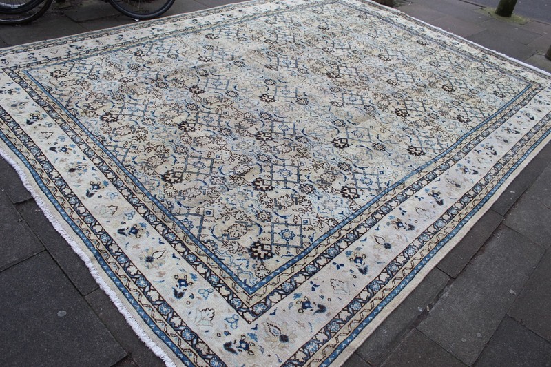 Vintage Worn Hand Made Traditional Oriental Wool Faded Pink Beige Carpet 402x296 gallery