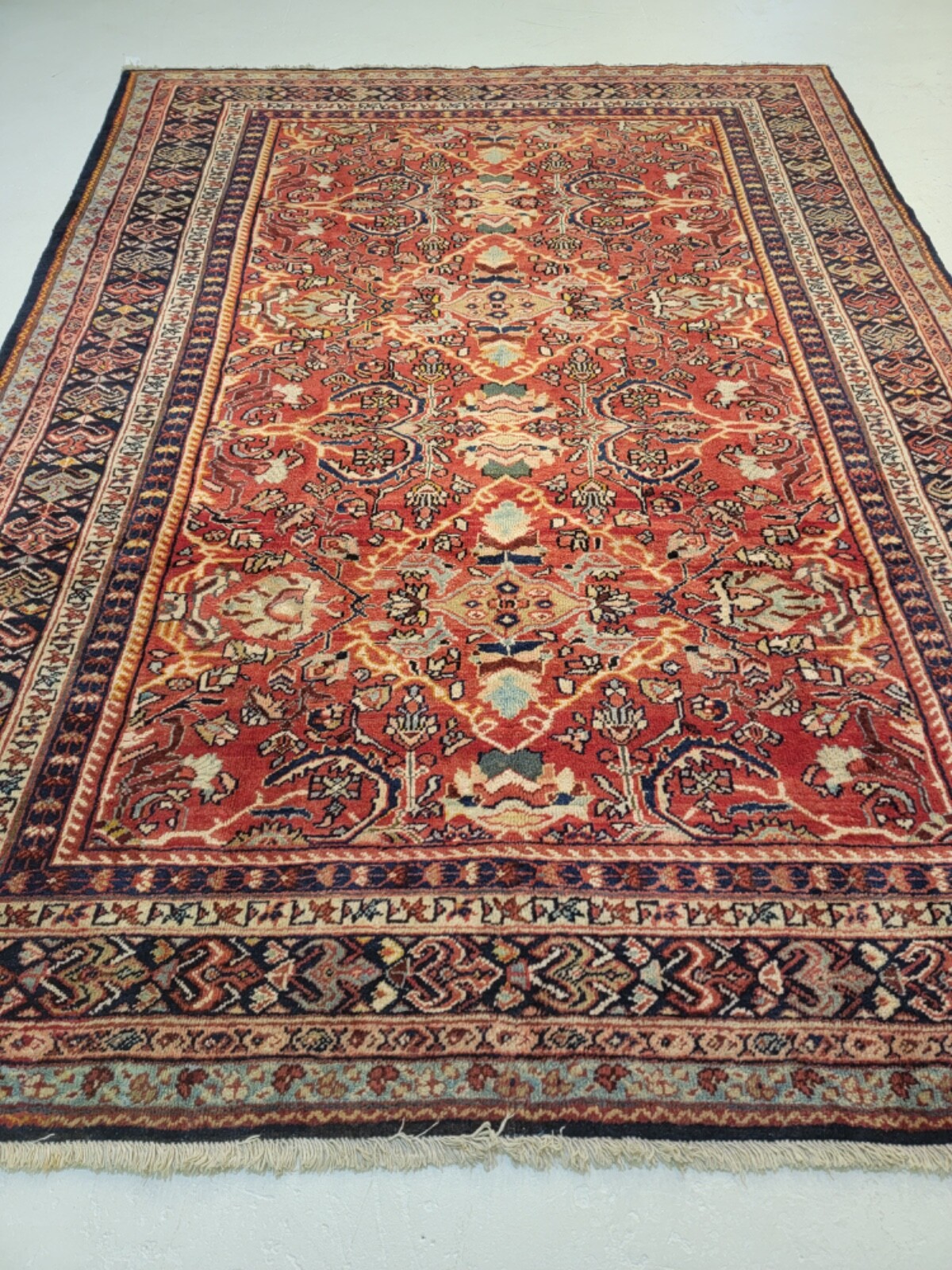 Antique Oriental Hand-Knotted Wool Area Rug Collectible Mahal Red 7'2" x 9'8" gallery