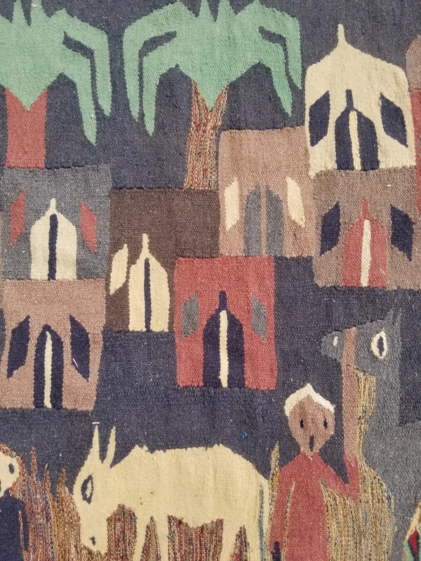 Vintage Traditional Handmade Egyptian Folk Art Wool Multi Tapestry 5.3x2.9ft gallery