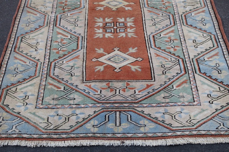 Vintage Hand Made Traditional Oriental Wool Beige Pink Blue Large Rug 200x122cm gallery