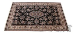 LF58038EC: Black Floral Print 100% Wool Hand Woven 6×9 Rug