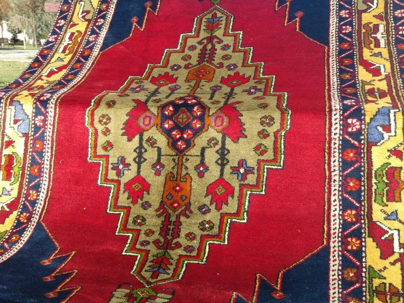 Antique Folk-Art 1930s Multi-Colored Wool Pile Dowry Rug Turkey 4’3”x 8’2” gallery