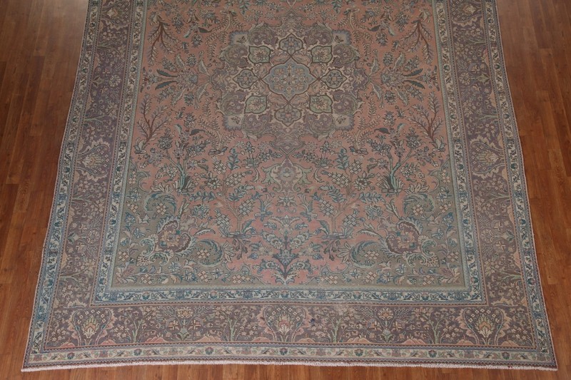 Vintage Muted Floral Traditional Tebriz Living Room Area Rug 10x13 Wool Carpet gallery
