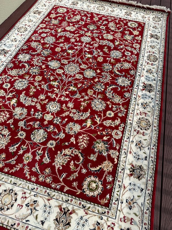 Fine New Floral Red & White Oriental Rug Handmade in India,Allover Design, 6'x9' gallery