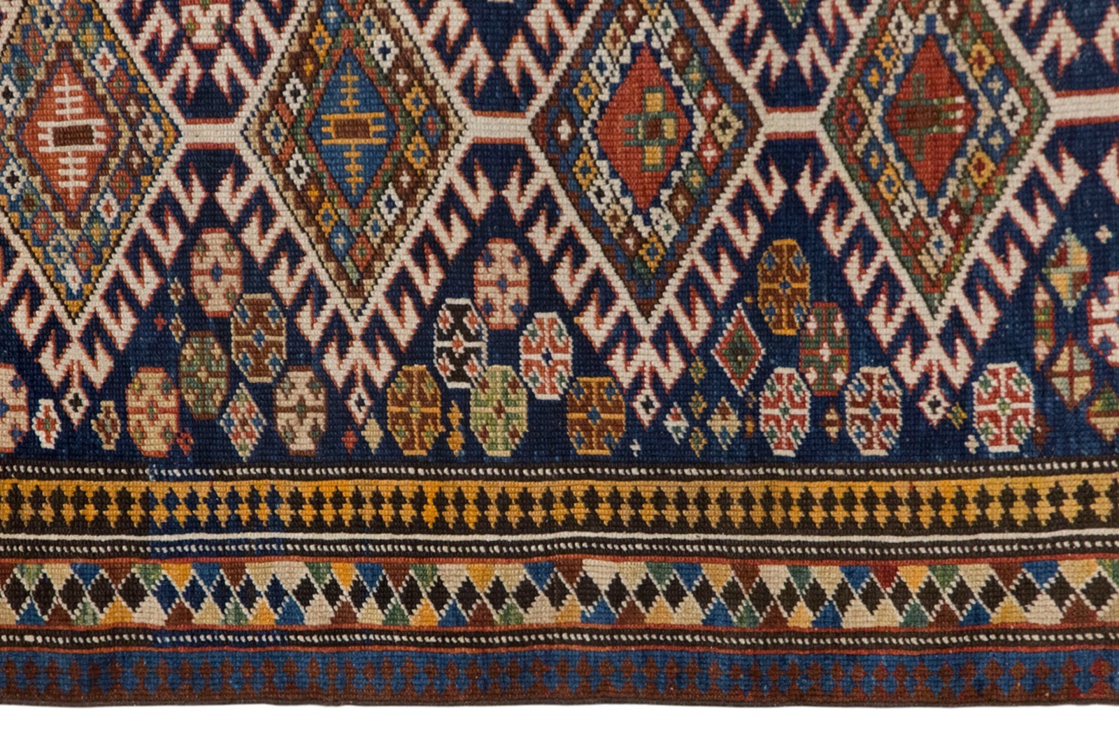 Vintage Handwoven Wool Rug, 60-Year-Old Geometric Tribal Blue Accent, 88 x 132cm gallery