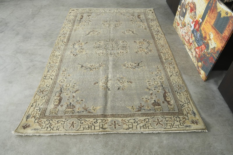 5x9 turkish vintage rug, hand-knotted oushak wool rug, boho decor carpet,722 gallery