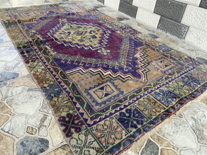 Geometric Oushak Vintage Turkish Rug Handmade Farmhouse Oriental Rug 3x6 ft gallery
