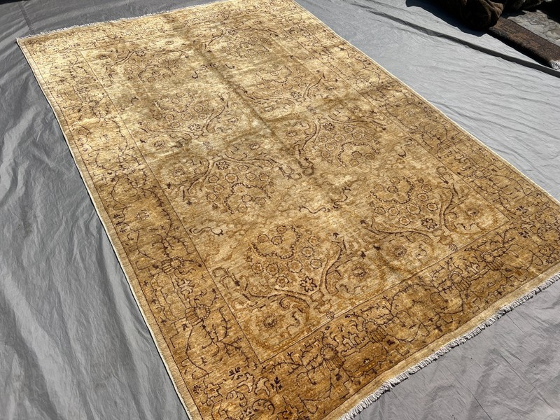 Beige Hand Knotted Terracotta Rug 6x9 Antique Afghan Turkmen Neutral Area Carpet gallery