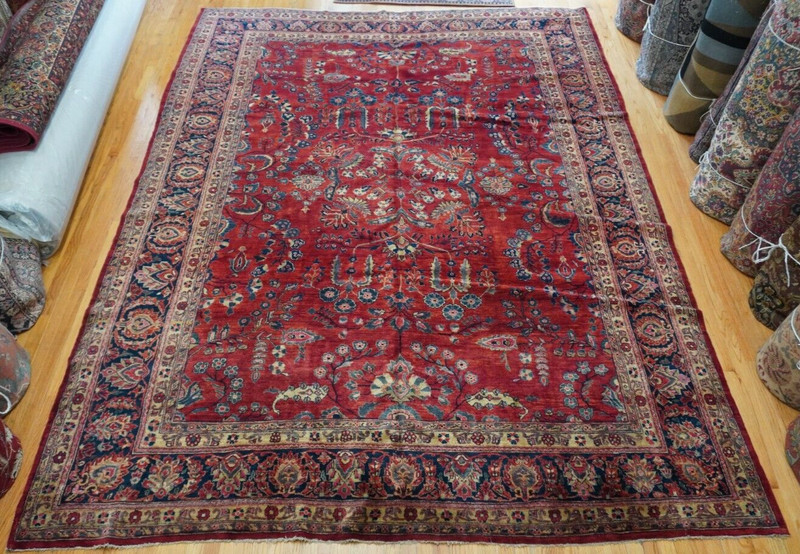 Antique 1900s Sa' rouk Hand Knotted Muha' jiran Wool Red Oriental Rug 9' x 12' gallery
