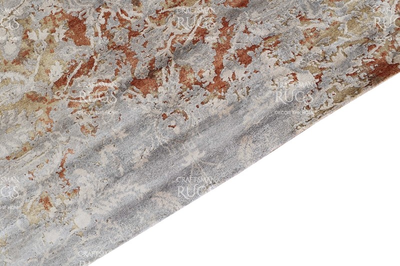 Handmade Vintage Floral Vine Rug – Gray, Rust, Beige & Blue 8x10 ft gallery