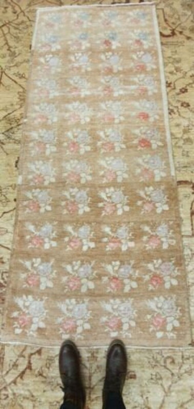 Dated 1911 Antique Natural Dye Distressed Wool Pile Oushak Area Rug 3'4''x8" gallery