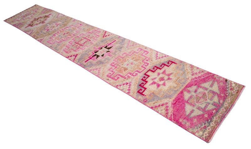Turkish Runner Rug Hand Made Rug, Tribal Rug, Narrow Runner, PINK Rug 2 x 11 ft gallery