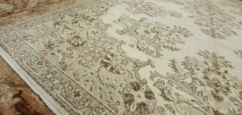 Antique 1930-1939s Wool Pile Muted Dye Distressed Oushak Area Rug 7'4" x 11'8" gallery
