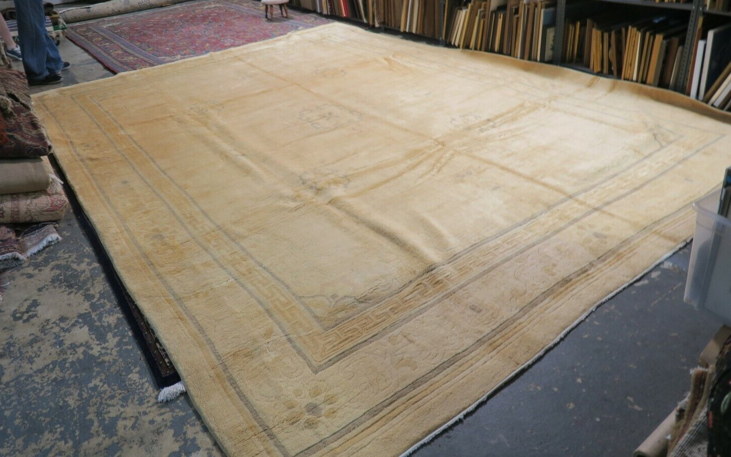 Antique Tibetan Nepal Rug Greek Key Peking Design Hand Knotted Wool 10'9 x 14'7 gallery