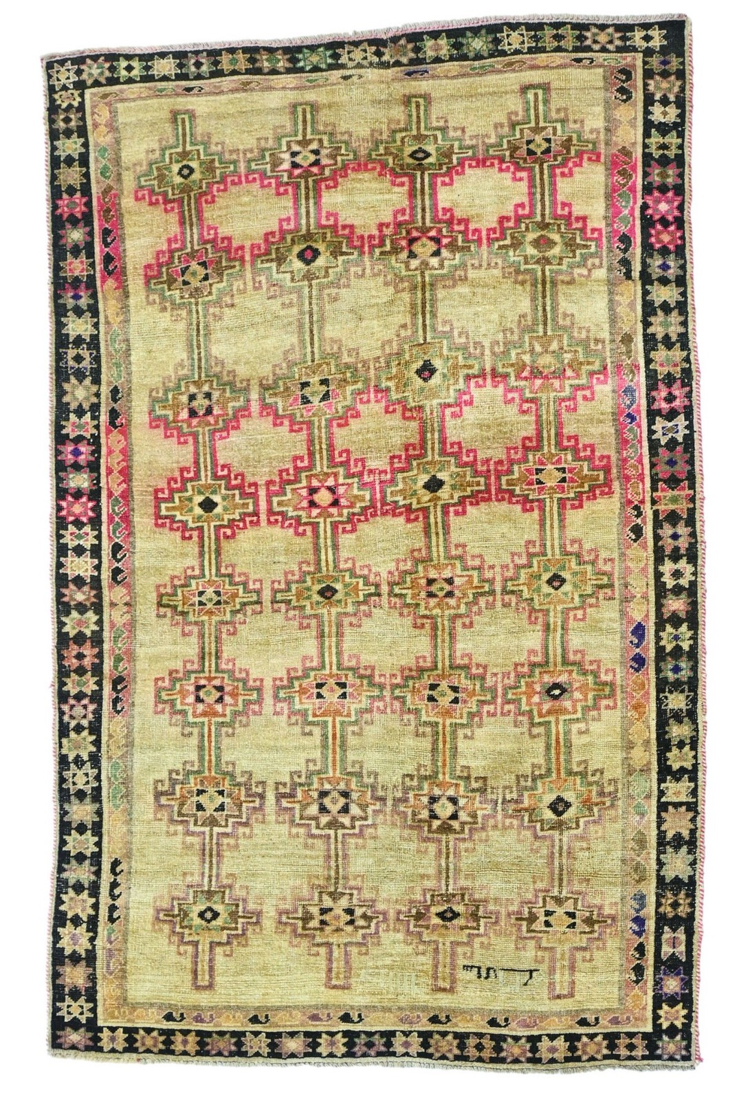 Vintage Geometric Tribal Distressed Oriental Rug Muted Boho Decor Carpet 5X8 ft gallery