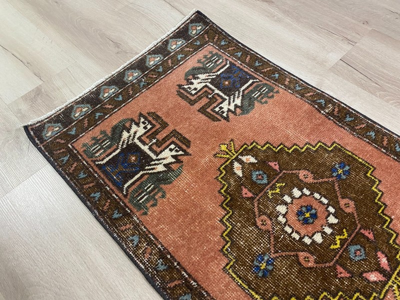 Vintage Handwoven Turkish Rug 1.7x3.5 Ft Wool Village Folk Art Accent Carpet gallery