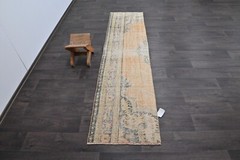 Vintage Turkish Runner Rug 2x8ft Wool Anatolian Handmade Hallway Oushak YELLOW