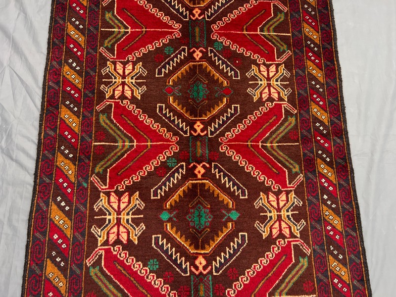 3'5x6'5 ft Vintage Baluchi Nomadic Geometric Hand Knotted Wool Area Rug gallery