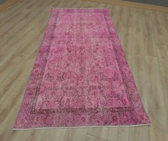 Pink Overdyed Carpet Anatolian Vintage Handwoven Ethnic Wool Accent Rug 4×8 ft
