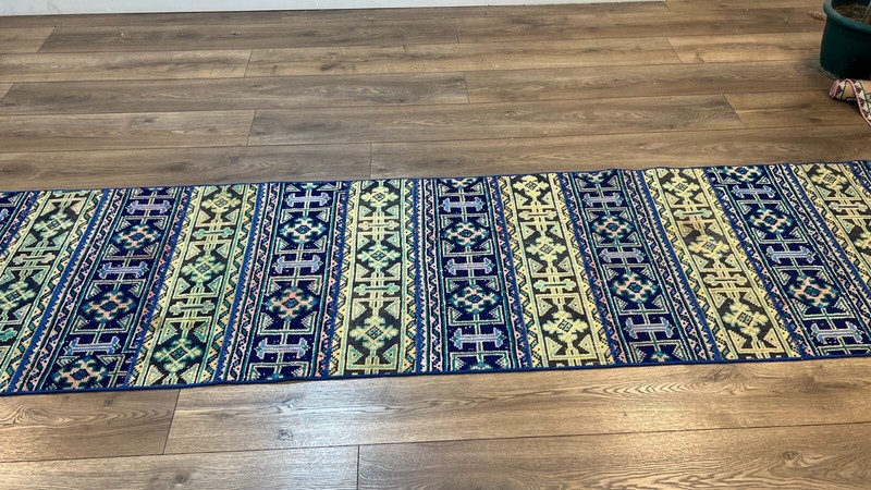 Patchwork Blue Runner Rug, Kitchen Rug, Hallway Rug, 2.6 x 10.8 ft gallery