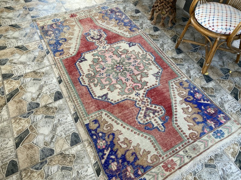 1970s Vintage Turkish Avanos Rug, Geometric Handmade Anatolian Tribal Carpet 3x7 gallery