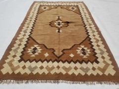 Distressed Vintage Traditional Handmade Southwestern Wool Brown Kilim 5.11×3.9ft