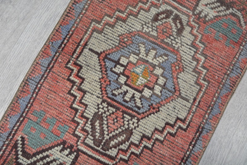 Vintage Distressed Oushak Rug 1'4x3'1 ft, Brown Modern Turkish Rug gallery